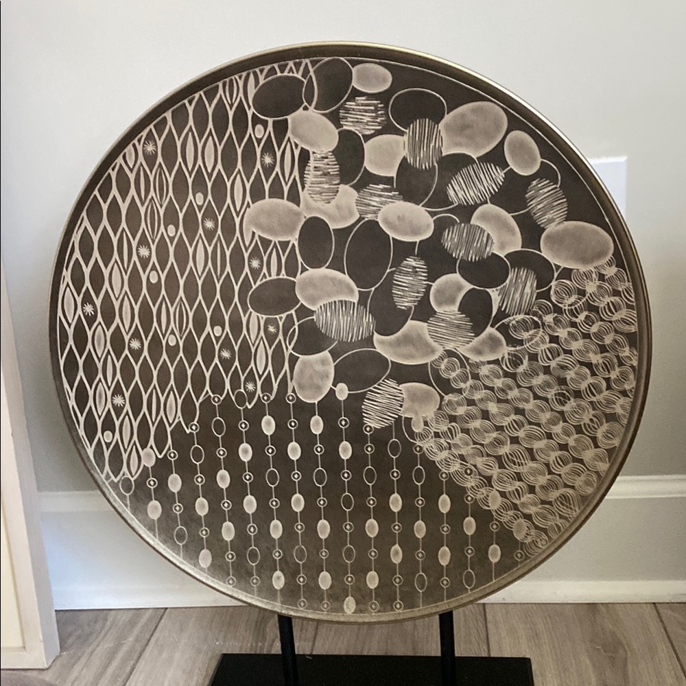 Bronze metal Abstract Circular Art Decor w stand